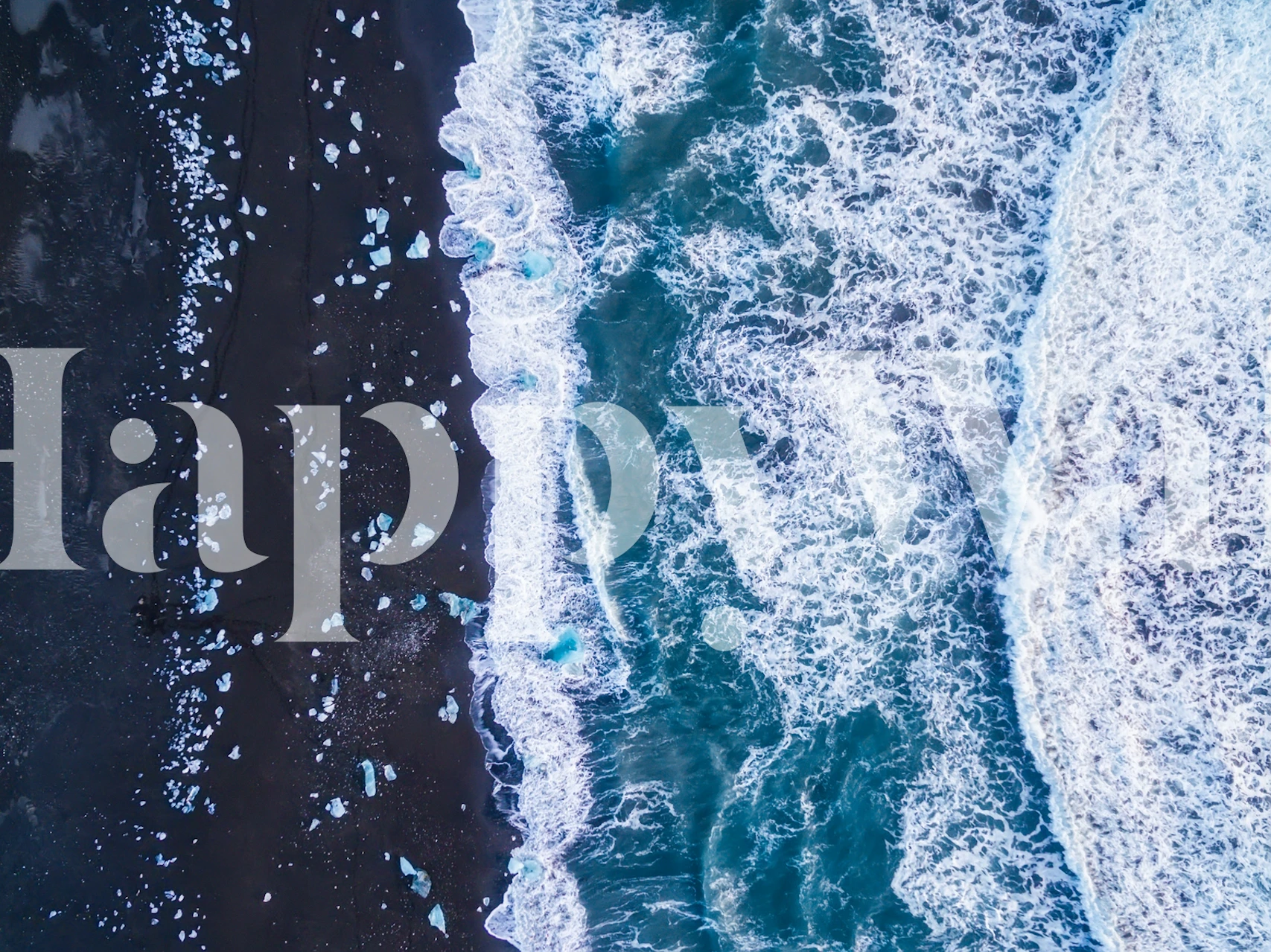 Ocean waves with black sand and icebergs, abstract wallpaper