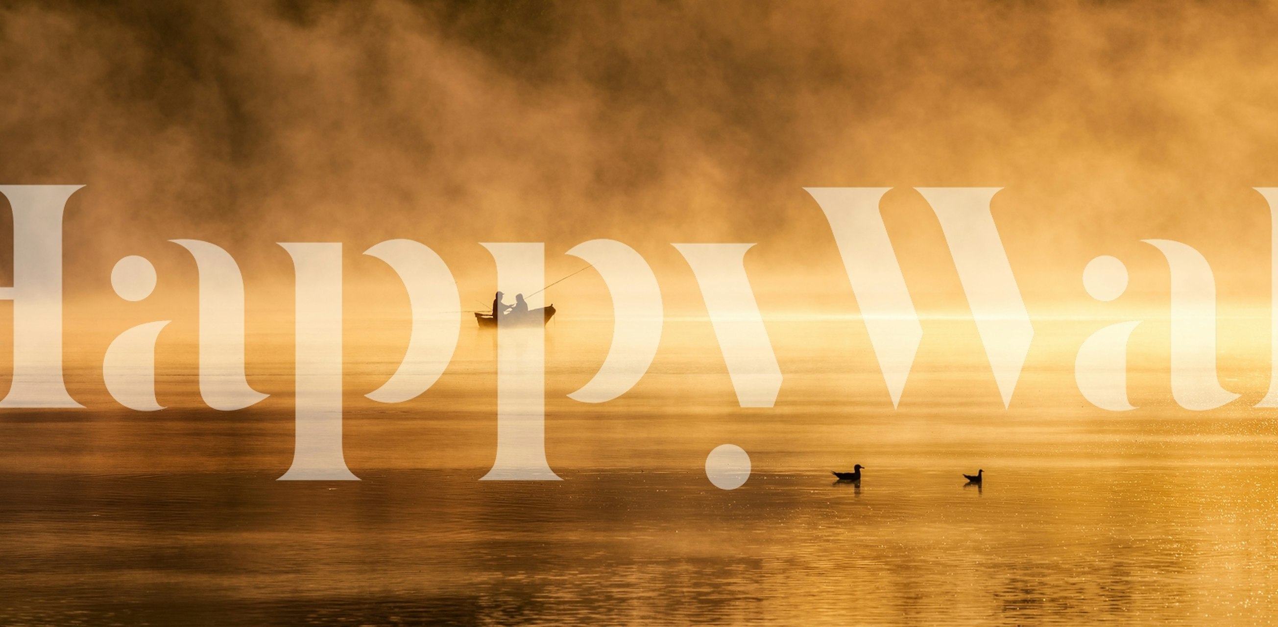 Golden fishing scene with fog and reflections wallpaper