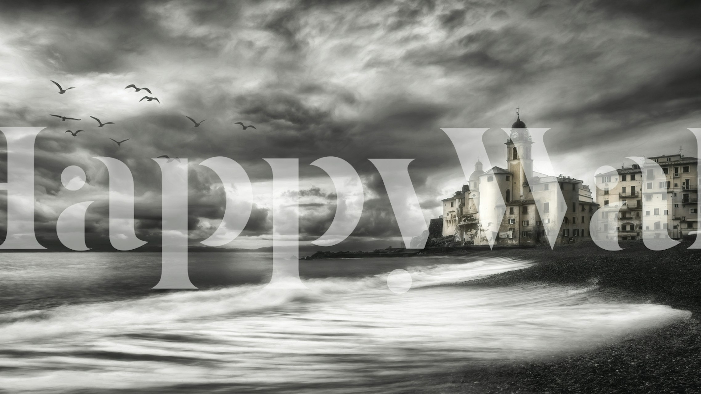 Fototapeta Monochromatický pobřežní město za soumraku