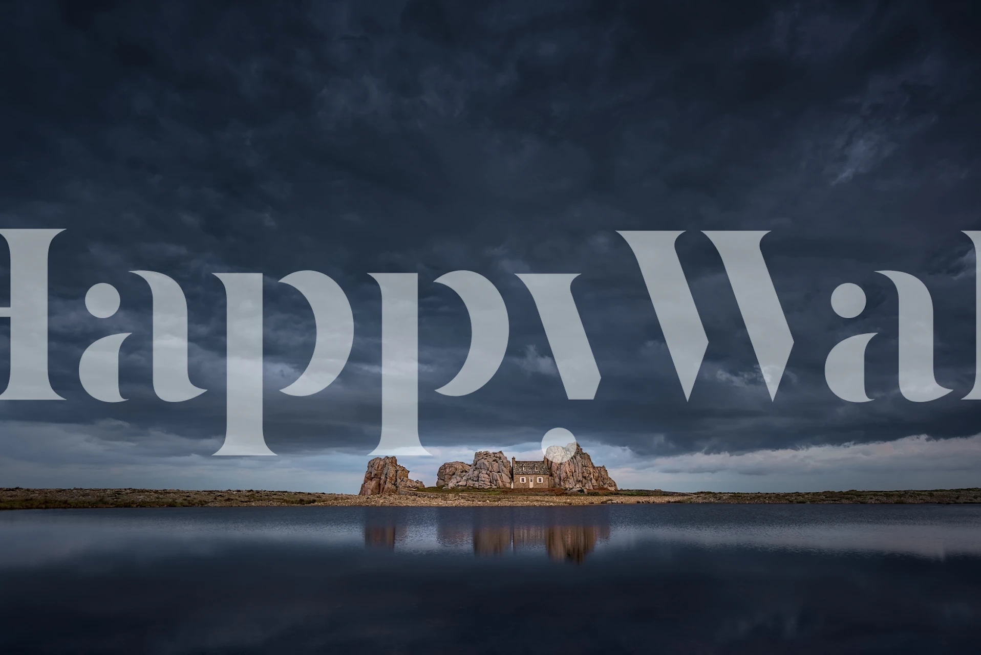 Mountain house silhouette against dark cloudy sky wallpaper