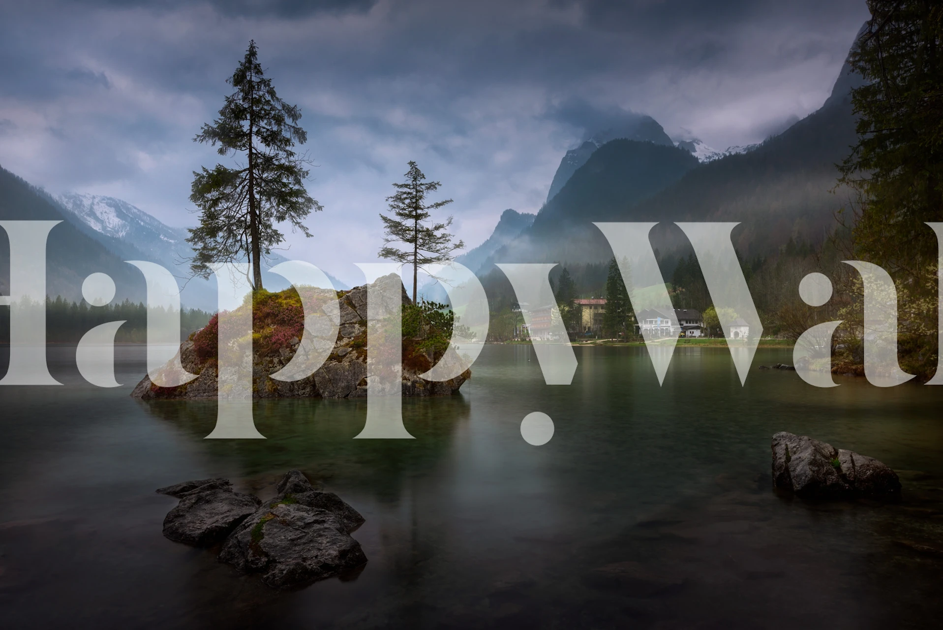 Mountain landscape with forest and lake wallpaper