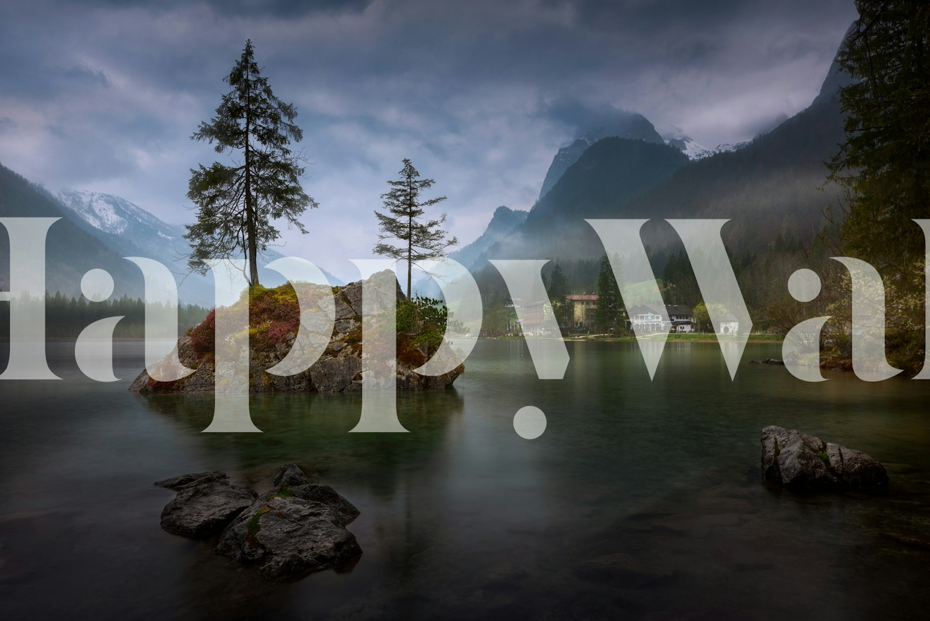 Mountain landscape with forest and lake wallpaper