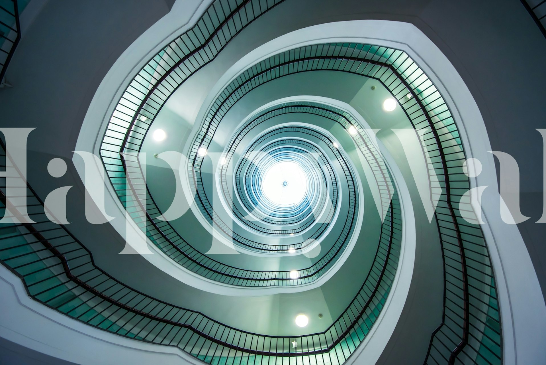 Spiraling blue and white abstract pattern wallpaper