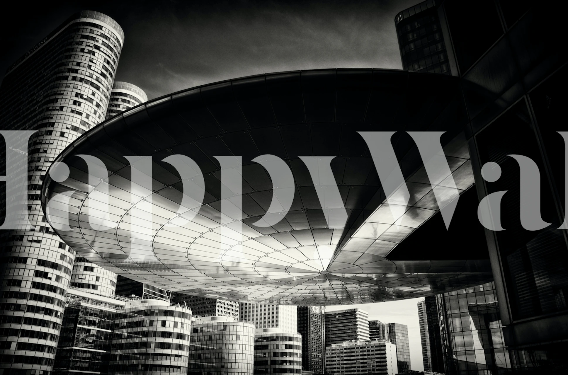 Mural monocromático de paisagem urbana parisiense para interiores modernos