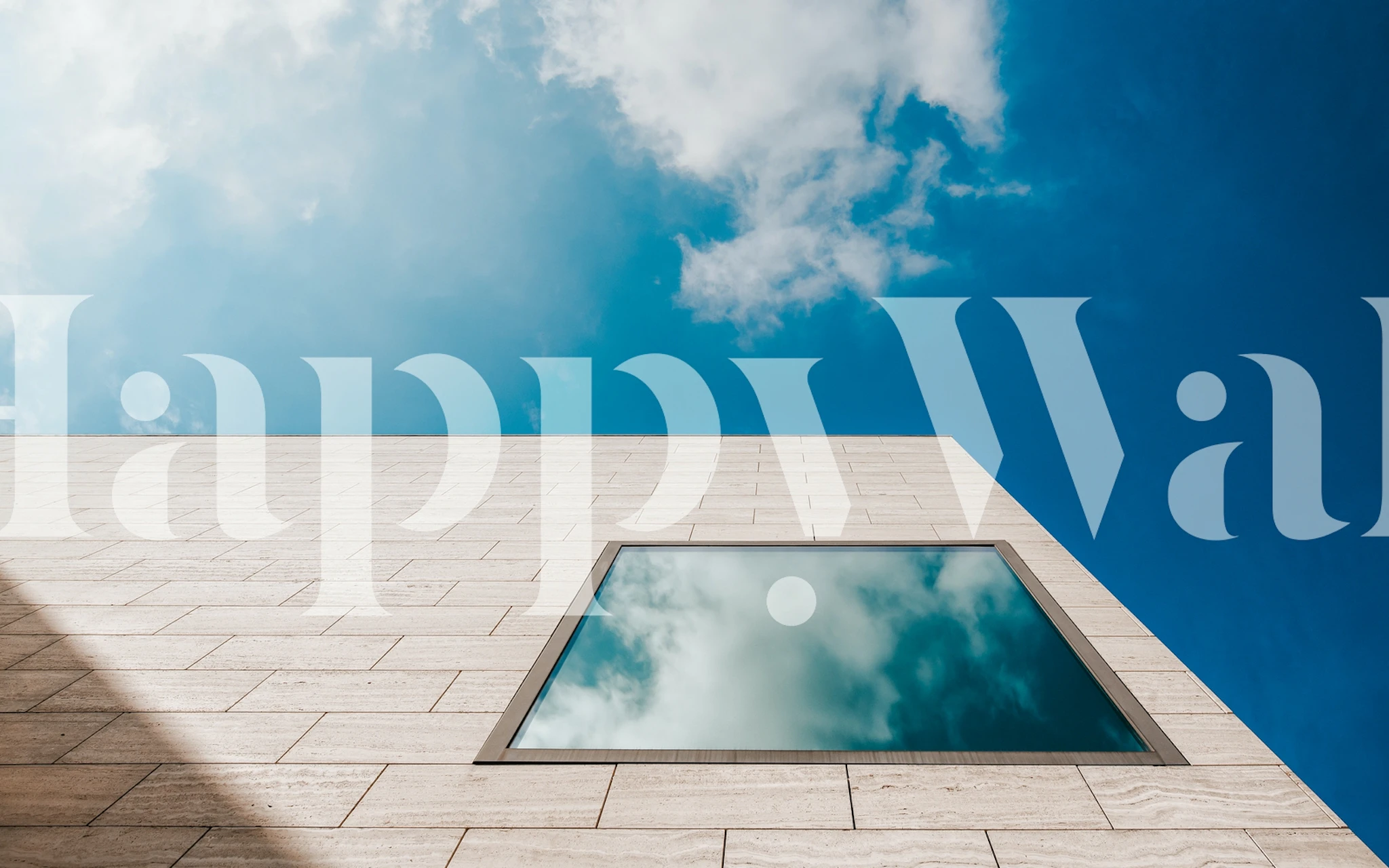 Blue wallpaper with clouds design in room