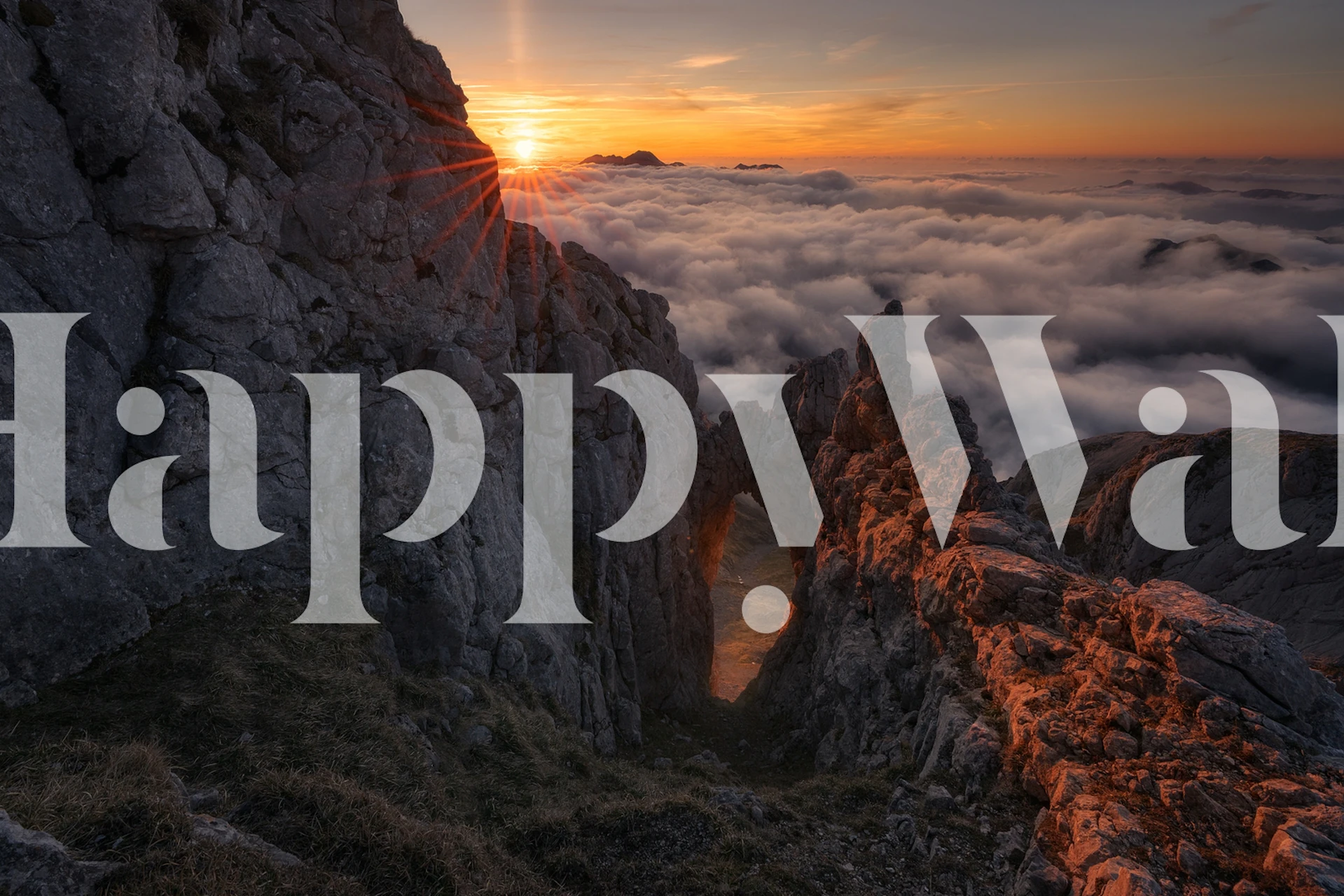 Mountain landscape at sunrise with clouds, natural scenery wallpaper