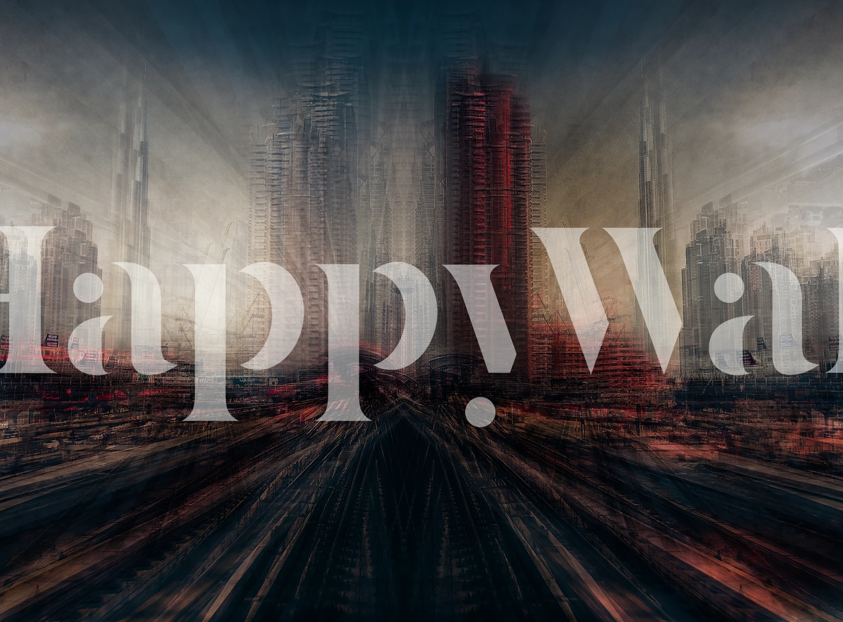 Artistic representation of Dubai's skyline with motion blur effect in warm and cool tones for a wall mural.