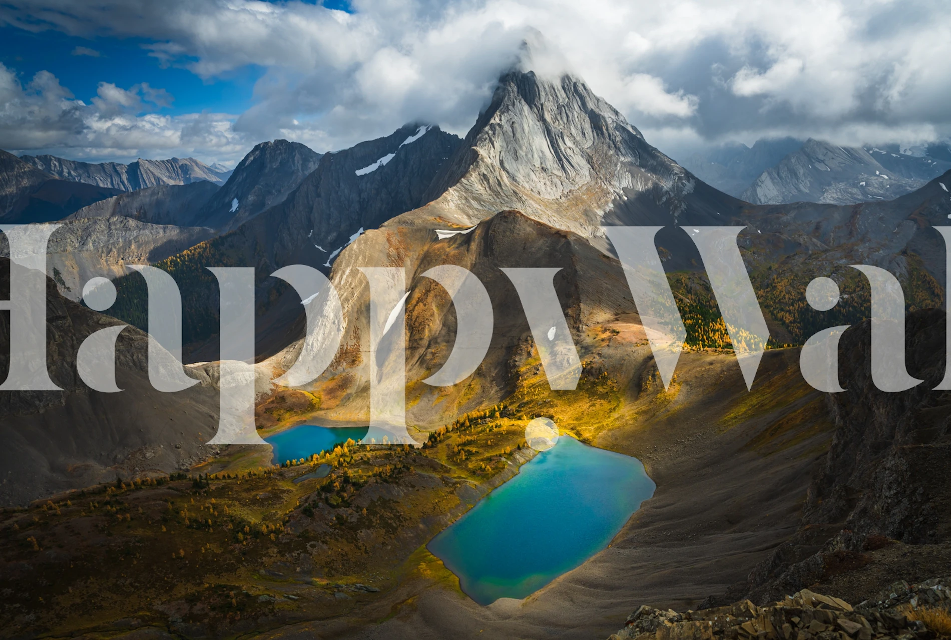 Mountain landscape with blue lakes and autumn foliage wallpaper