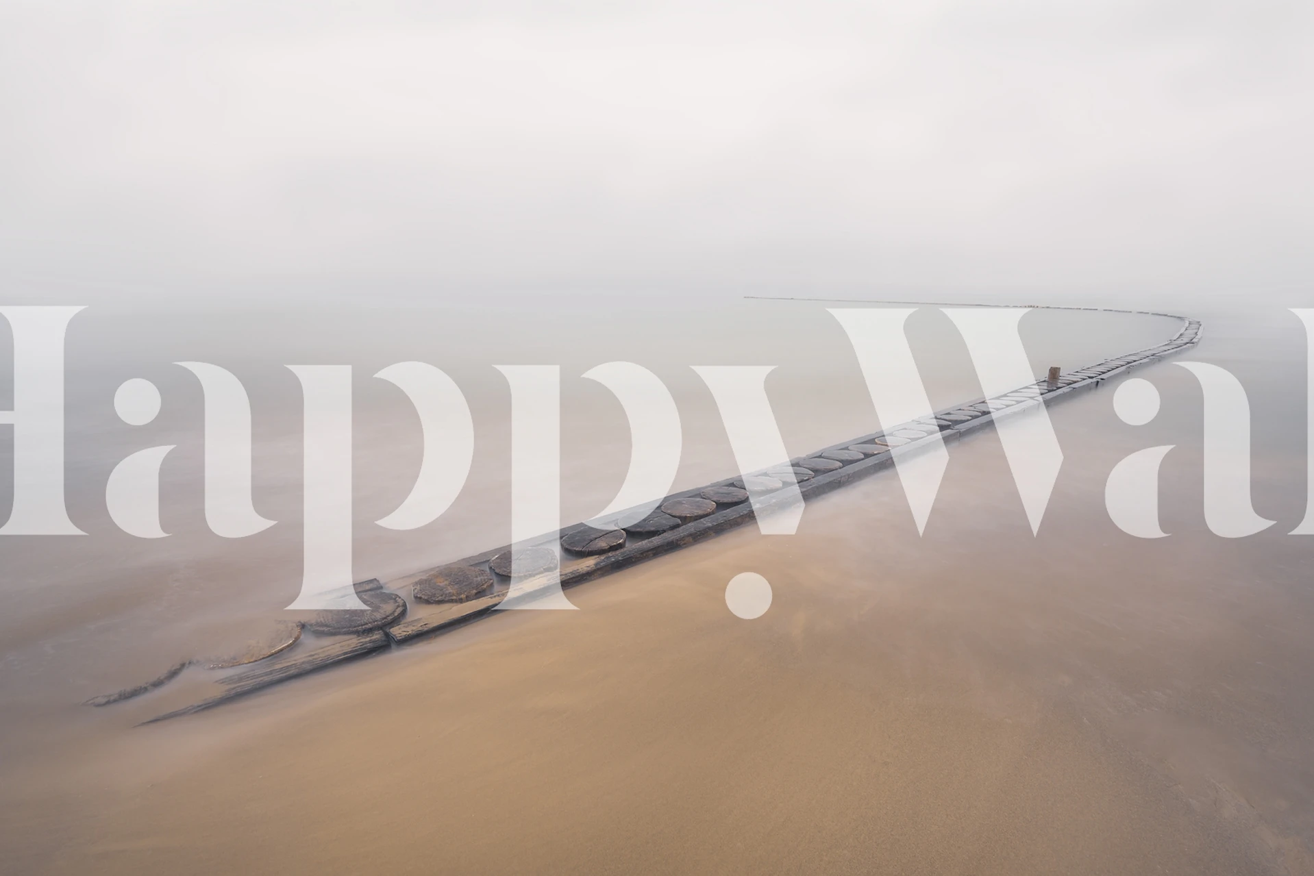 Coastal beach landscape with wooden pier and smooth water wallpaper