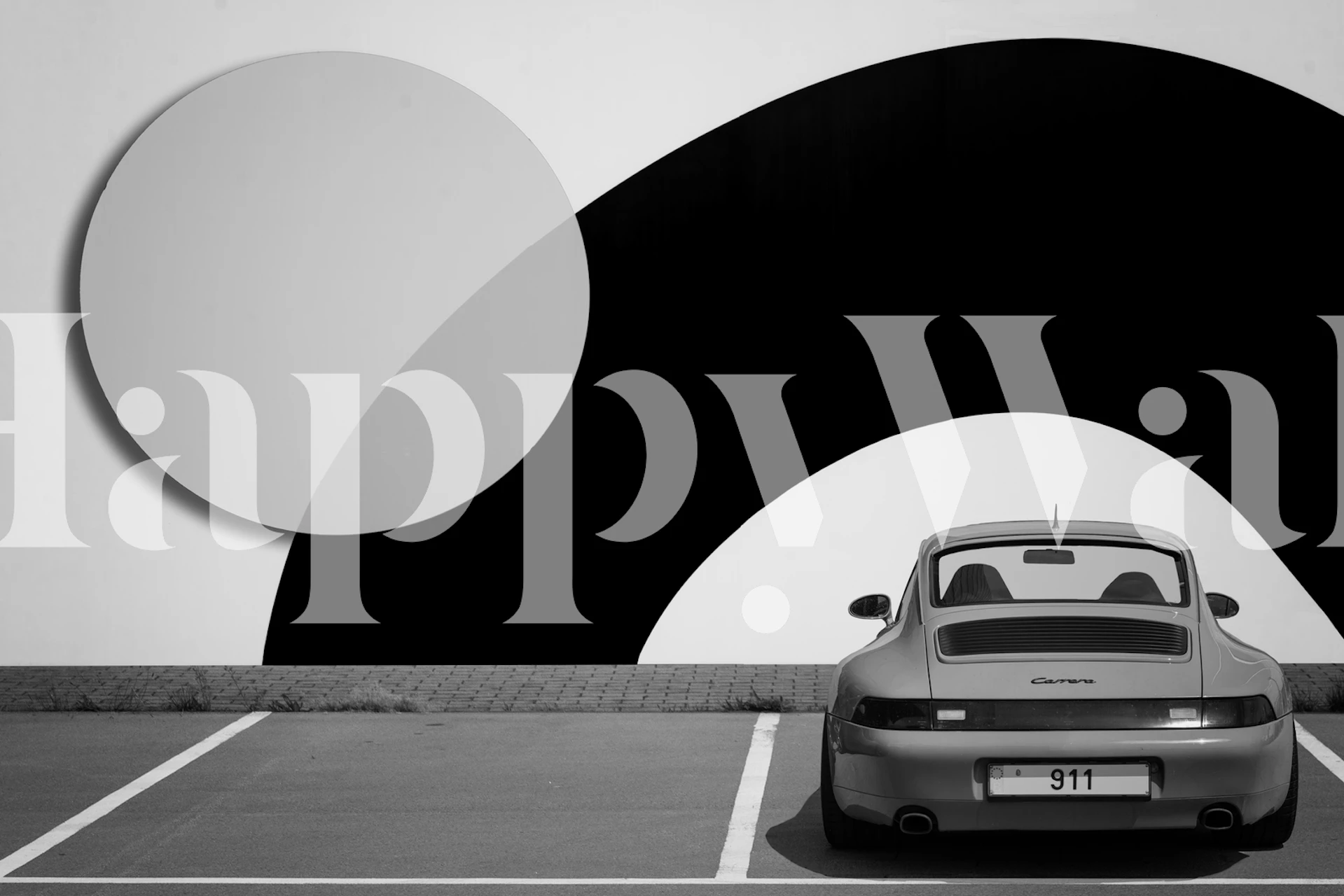 Modern wallpaper with geometric shapes and a car