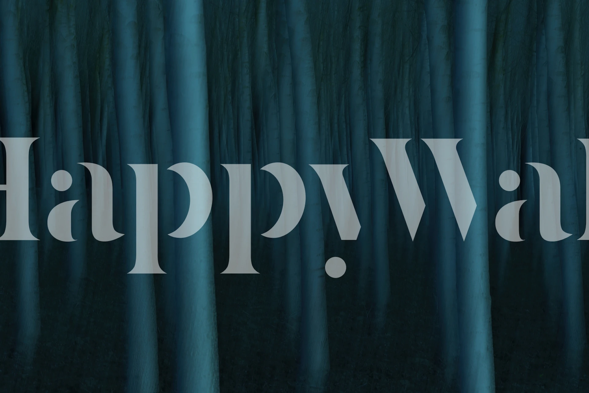 Ethereal blue forest wall mural with shadowy tree silhouettes