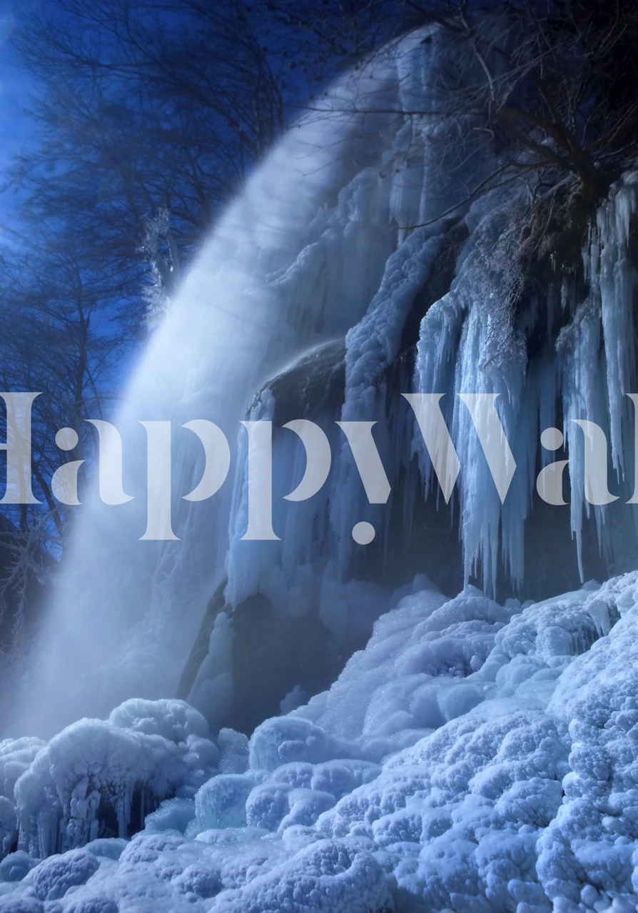 Frozen ice waterfall with blue shades wallpaper