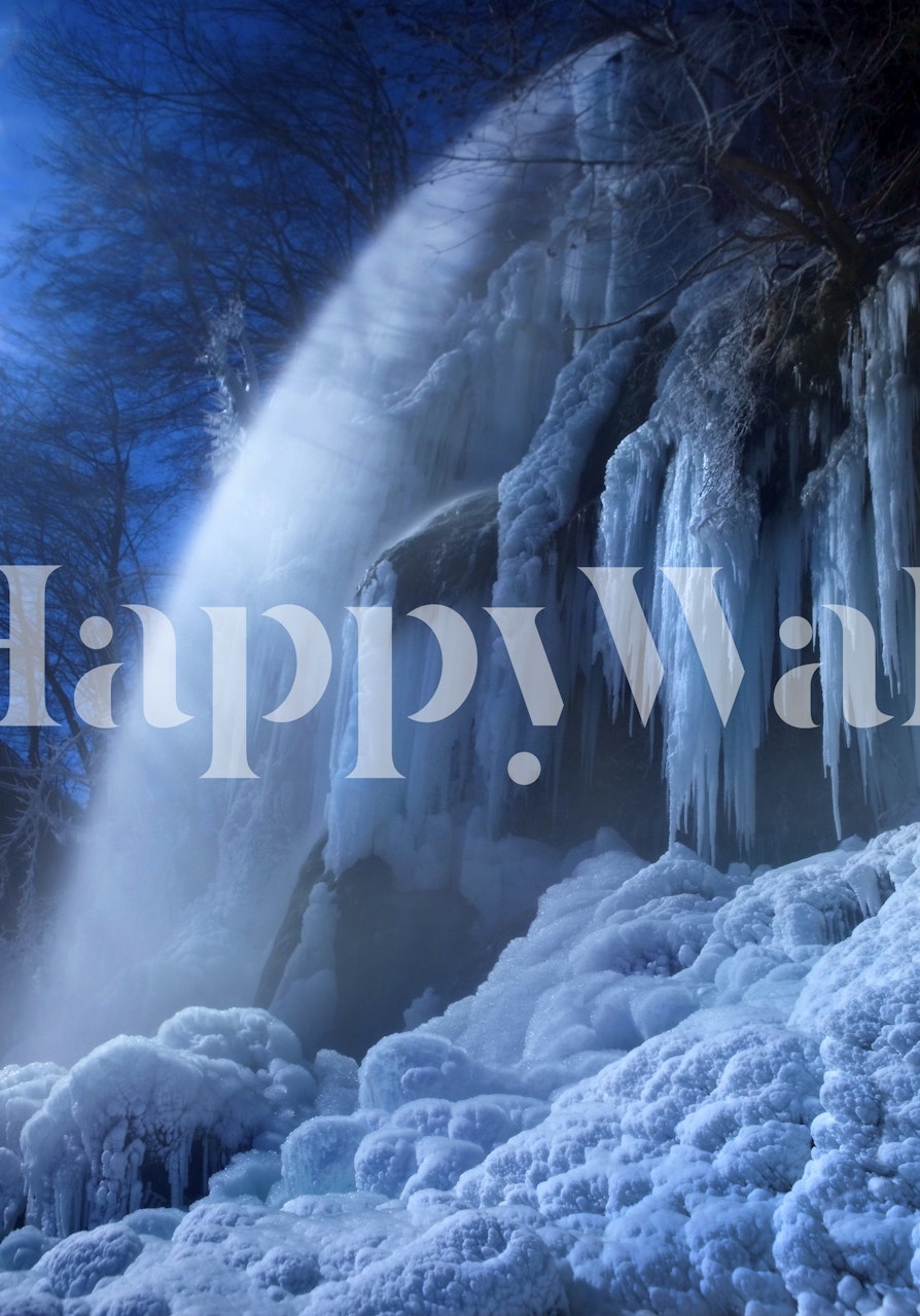 Frozen ice waterfall with blue shades wallpaper