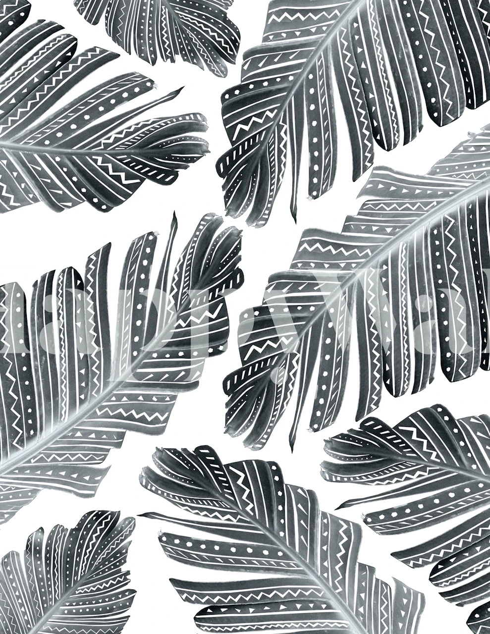 Black and white Boho Banana Leaves wallpaper in a room