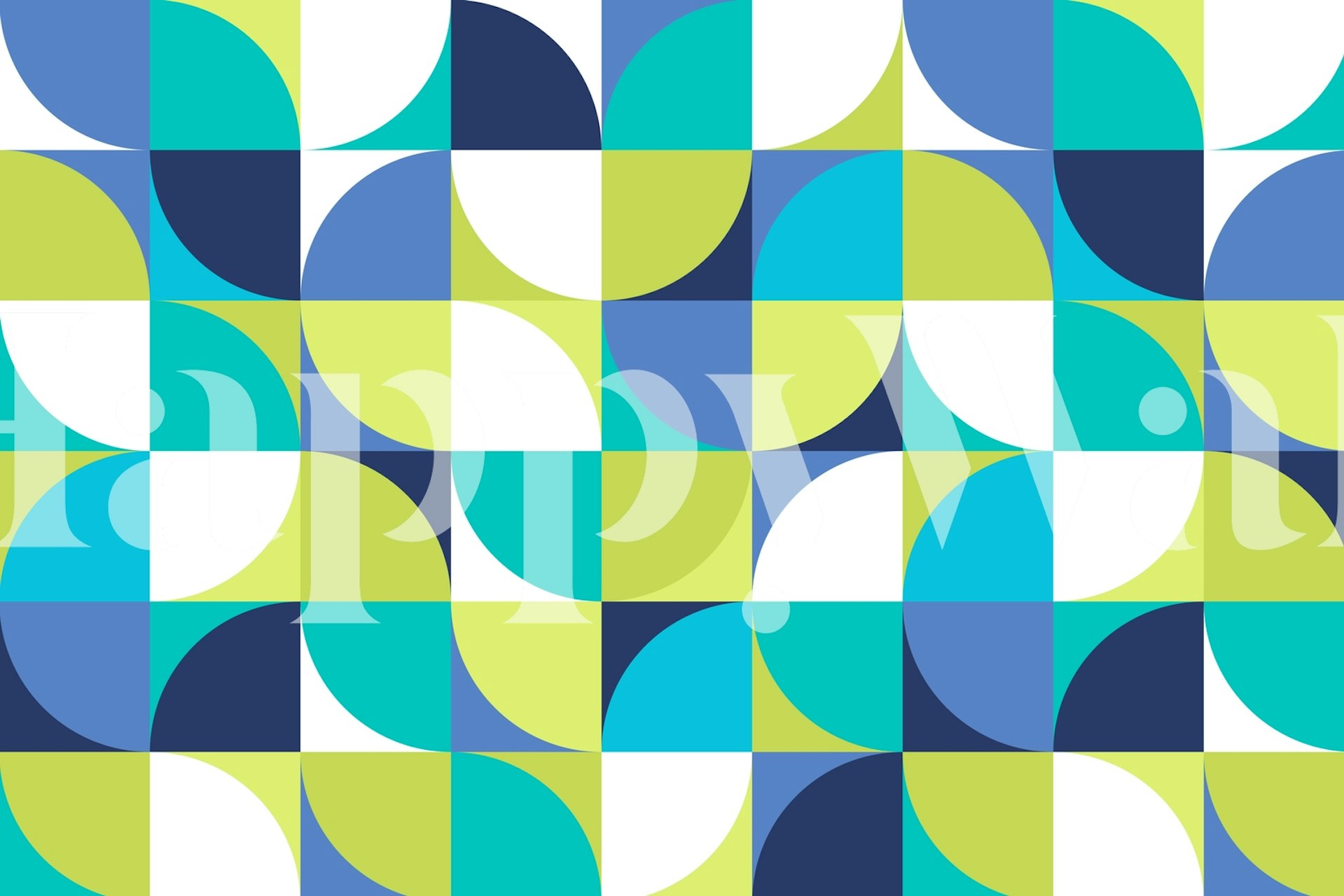 Colorful geometric pattern wallpaper in teal, blue, and white.