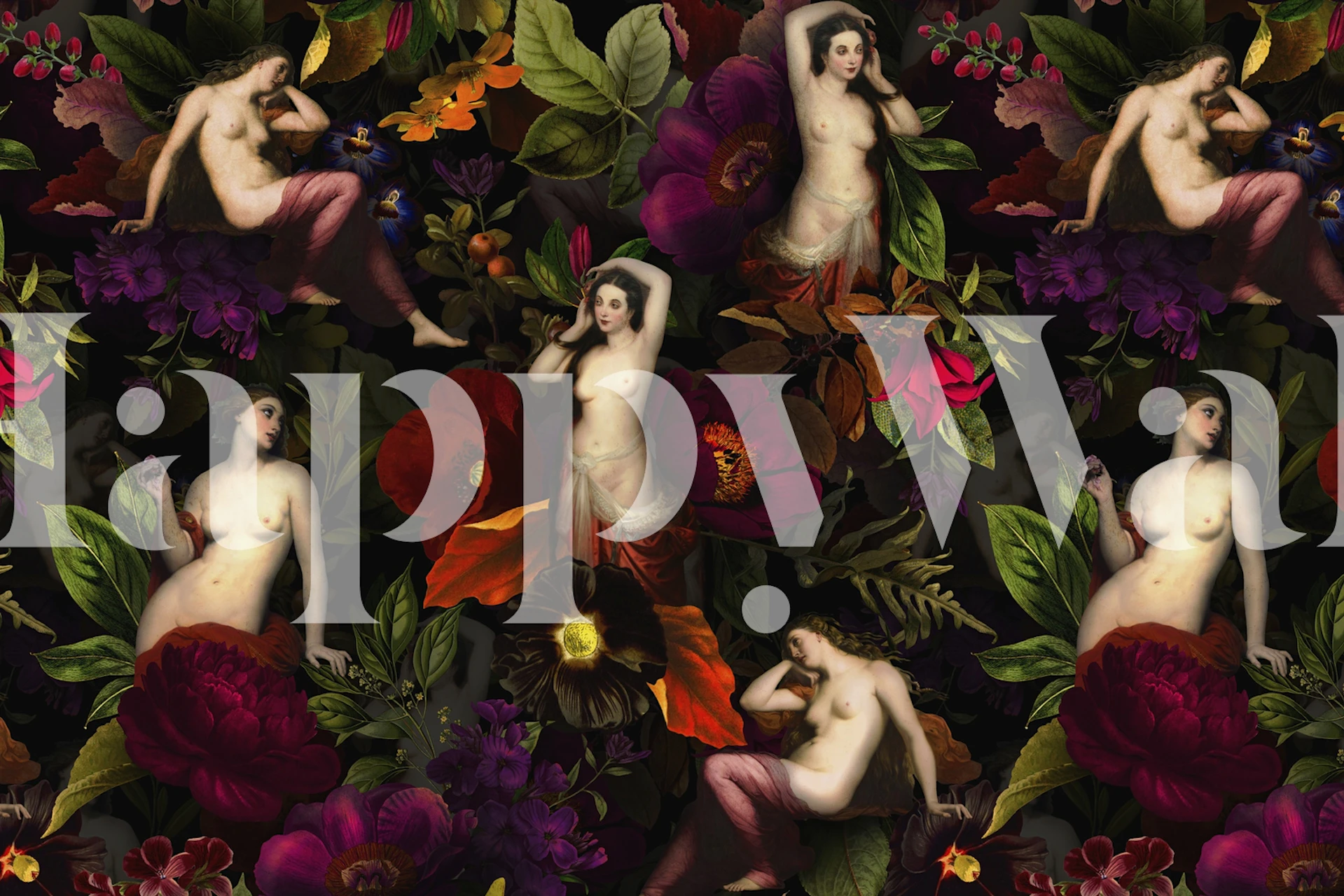 Baroque Midnight Venus Flower Garden wallpaper in a room