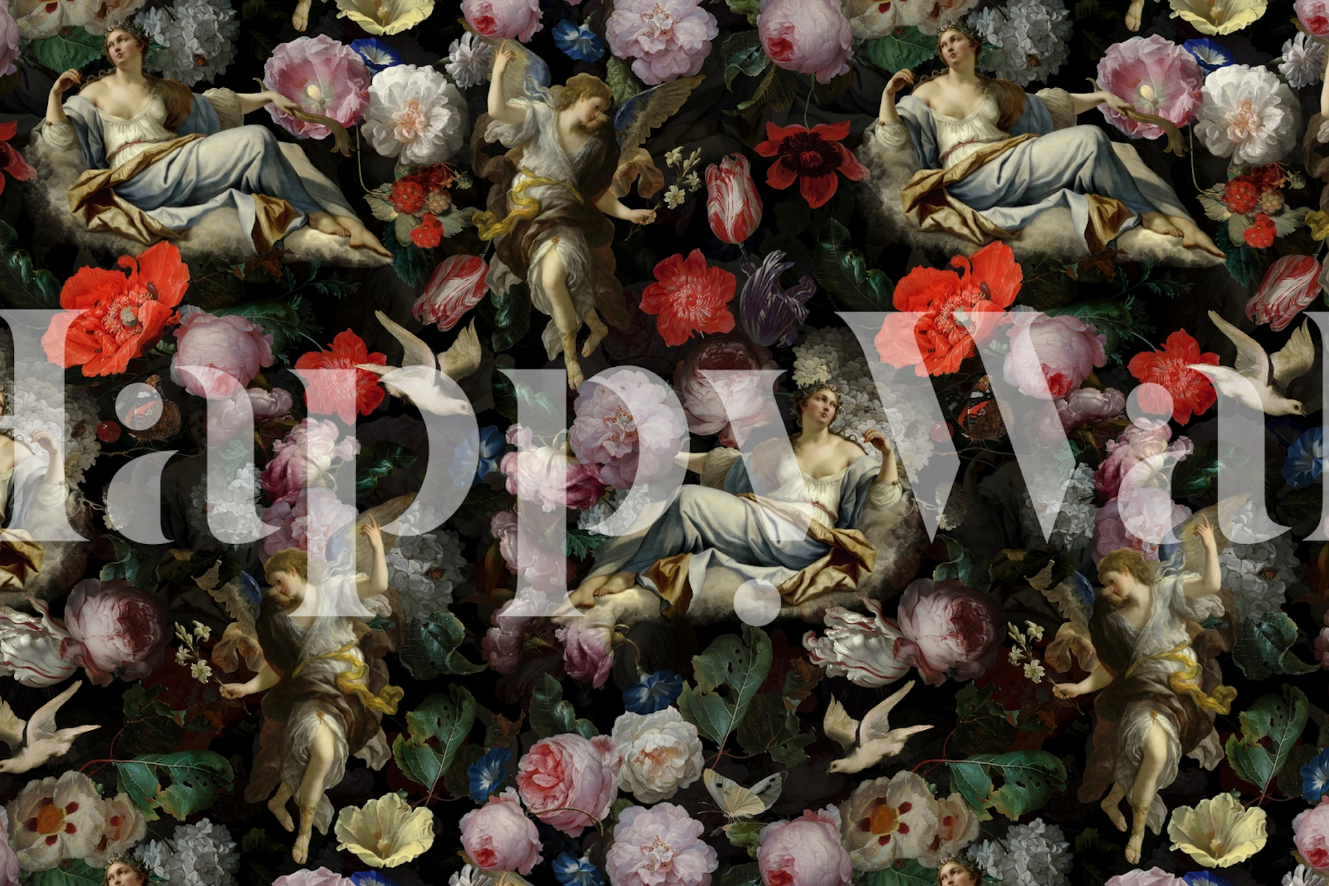 Baroque Venus Angels And Flowers tapet i ett rum