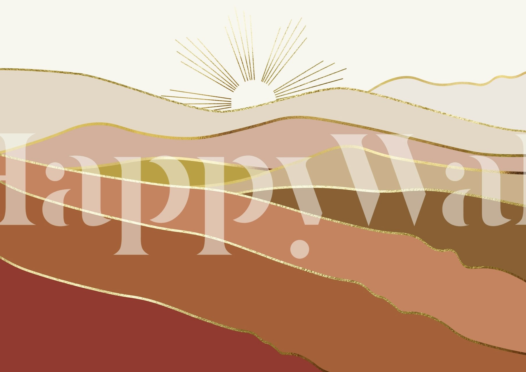 Abstract landscape in brown and gold tones with sun wallpaper