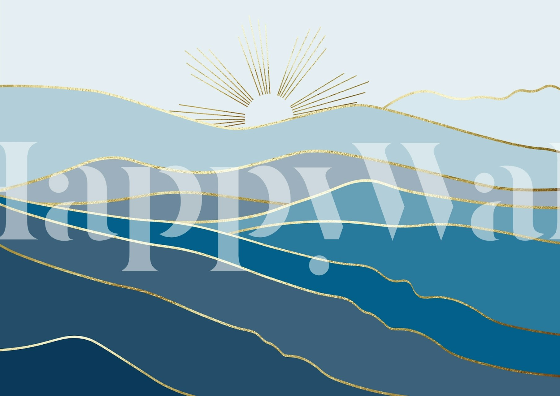 Landscape Blue And Gold Tapete in einem Raum