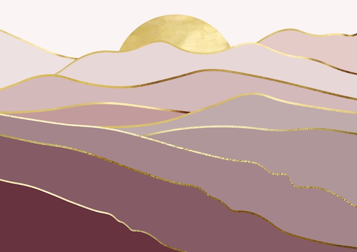 Pink Gold Landscape Wallpaper for Bedroom