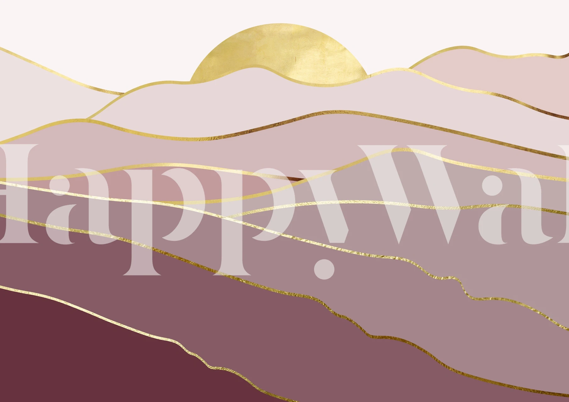 Soft pink, gold, and burgundy landscape wallpaper