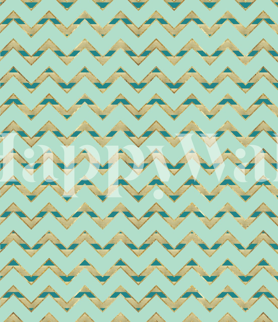 Chevron mønster vægmaleri i blågrønne og beige nuancer, navngivet Chevron Summer Glam 1
