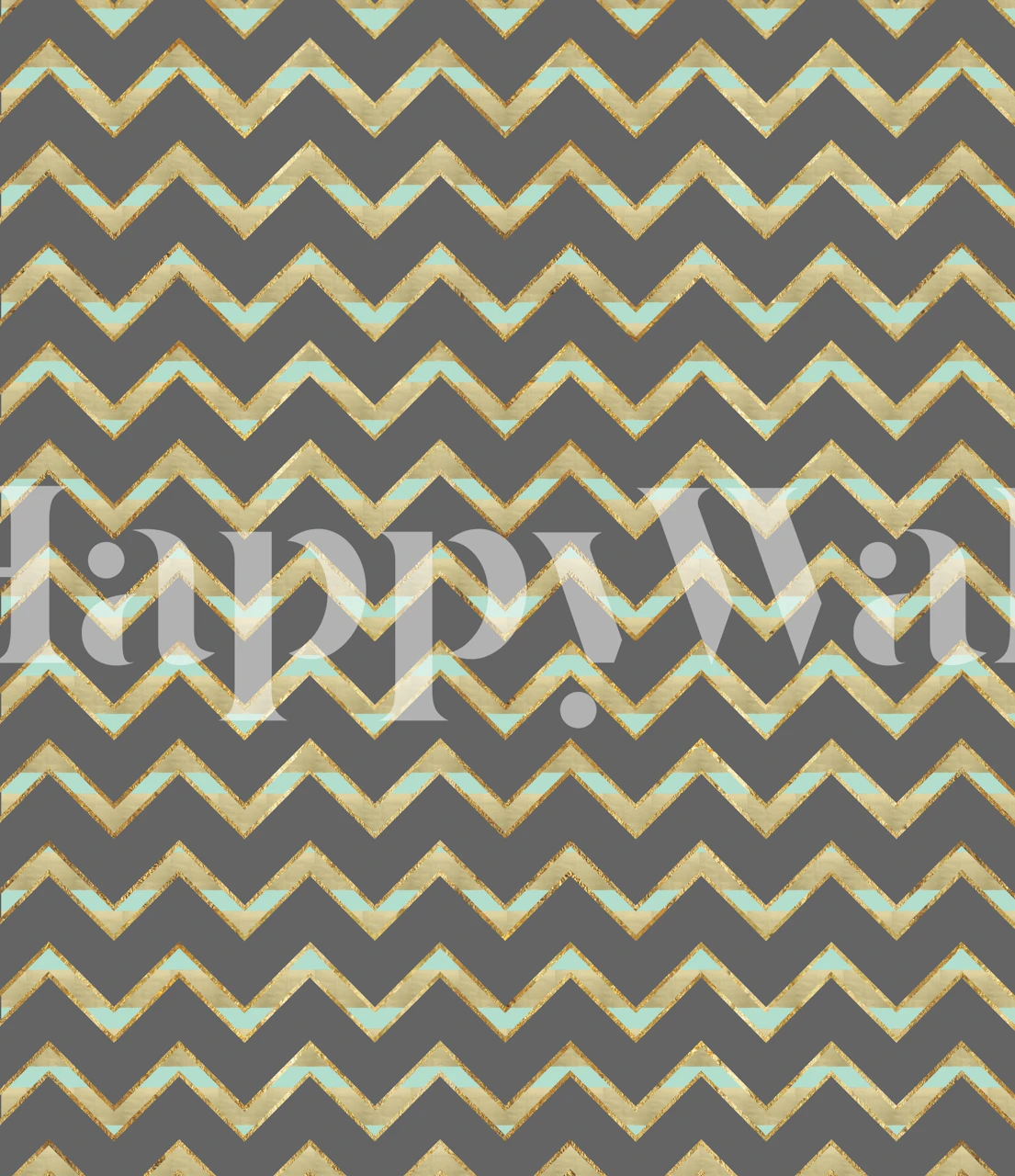 Carta da parati Chevron Summer Glam 2 con motivo a strisce a zigzag dorate e grigie.