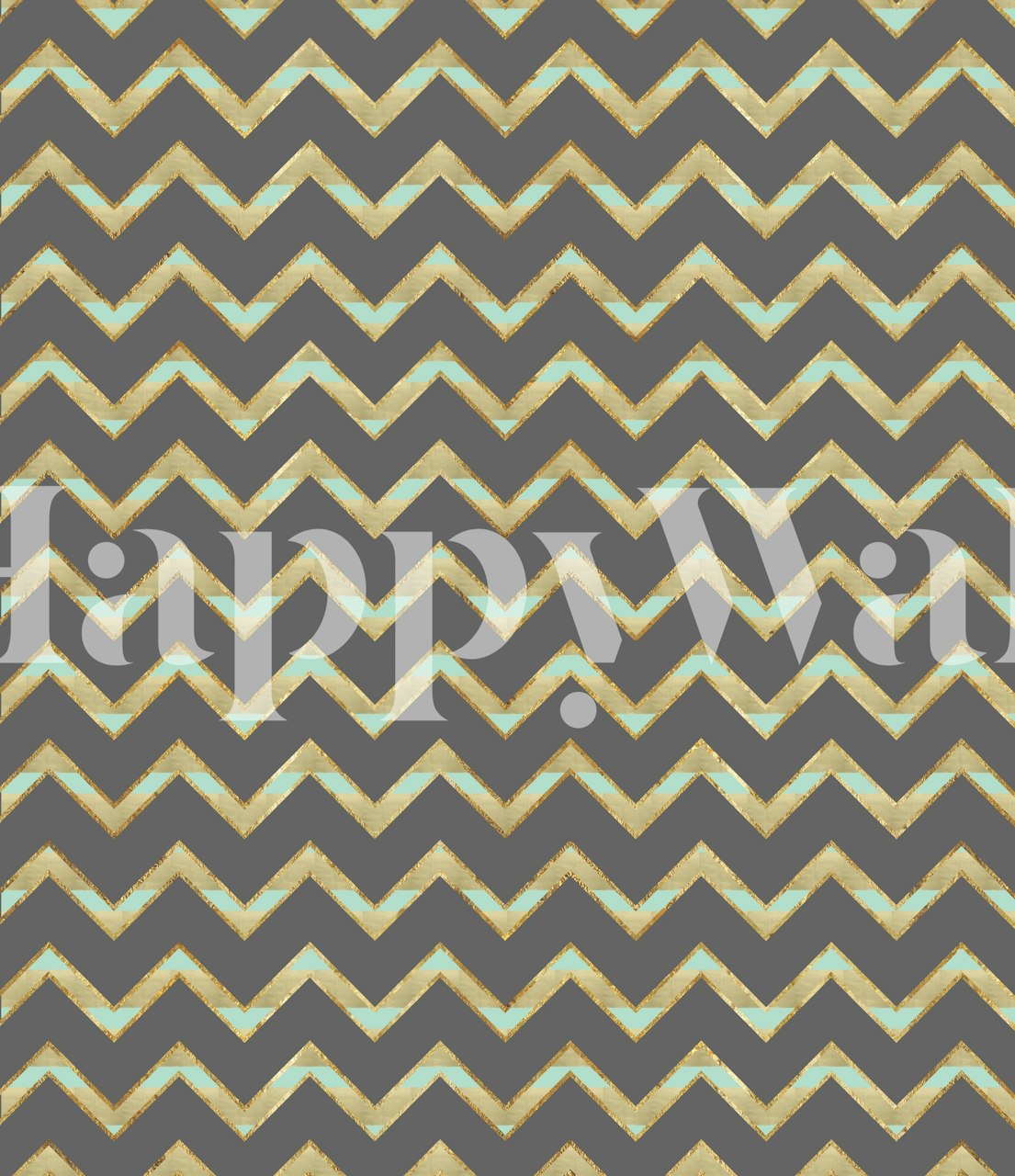 Fototapete „Chevron Summer Glam 2“ mit goldenem und grauem Zickzackstreifenmuster.