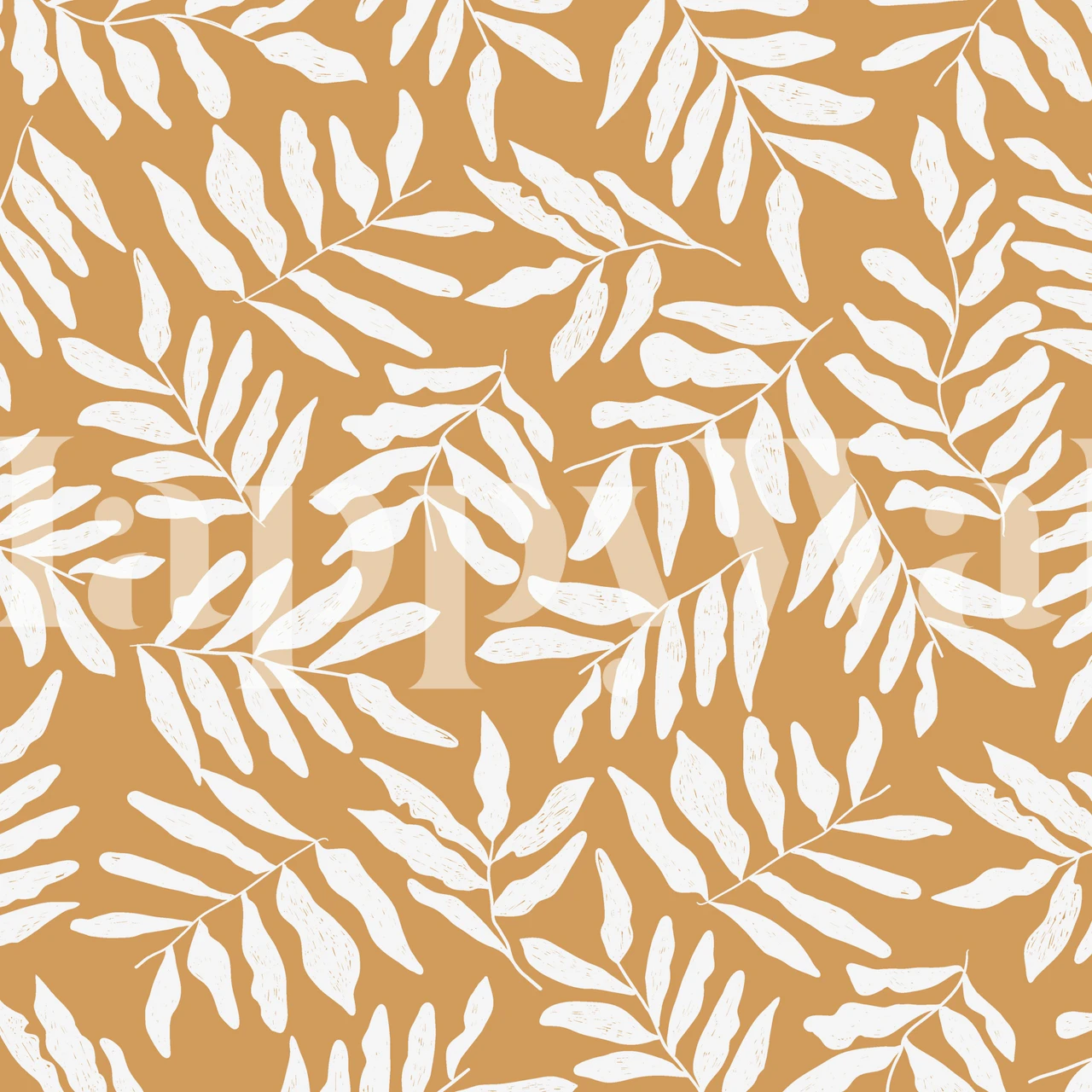 White leaf pattern on warm brown background wallpaper