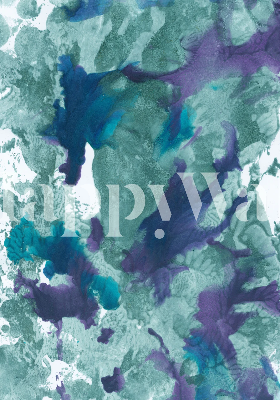 Ethereal underwater ink marble patterns in shades of blue and green for wall mural