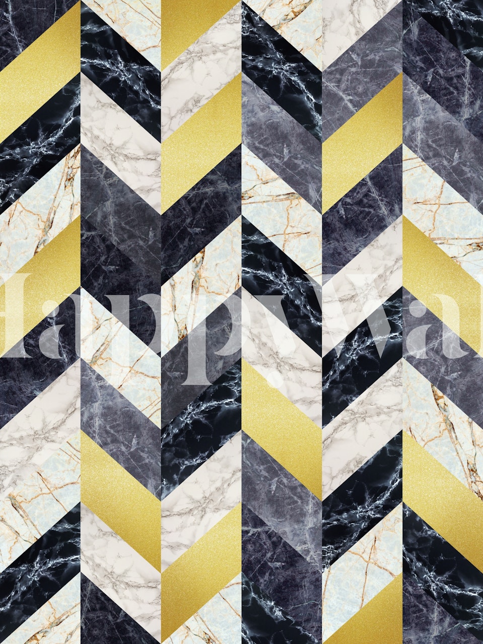 Coloured Pattern II geometrisk sicksack tapet med guld, silver och kol nyanser på happywall.com