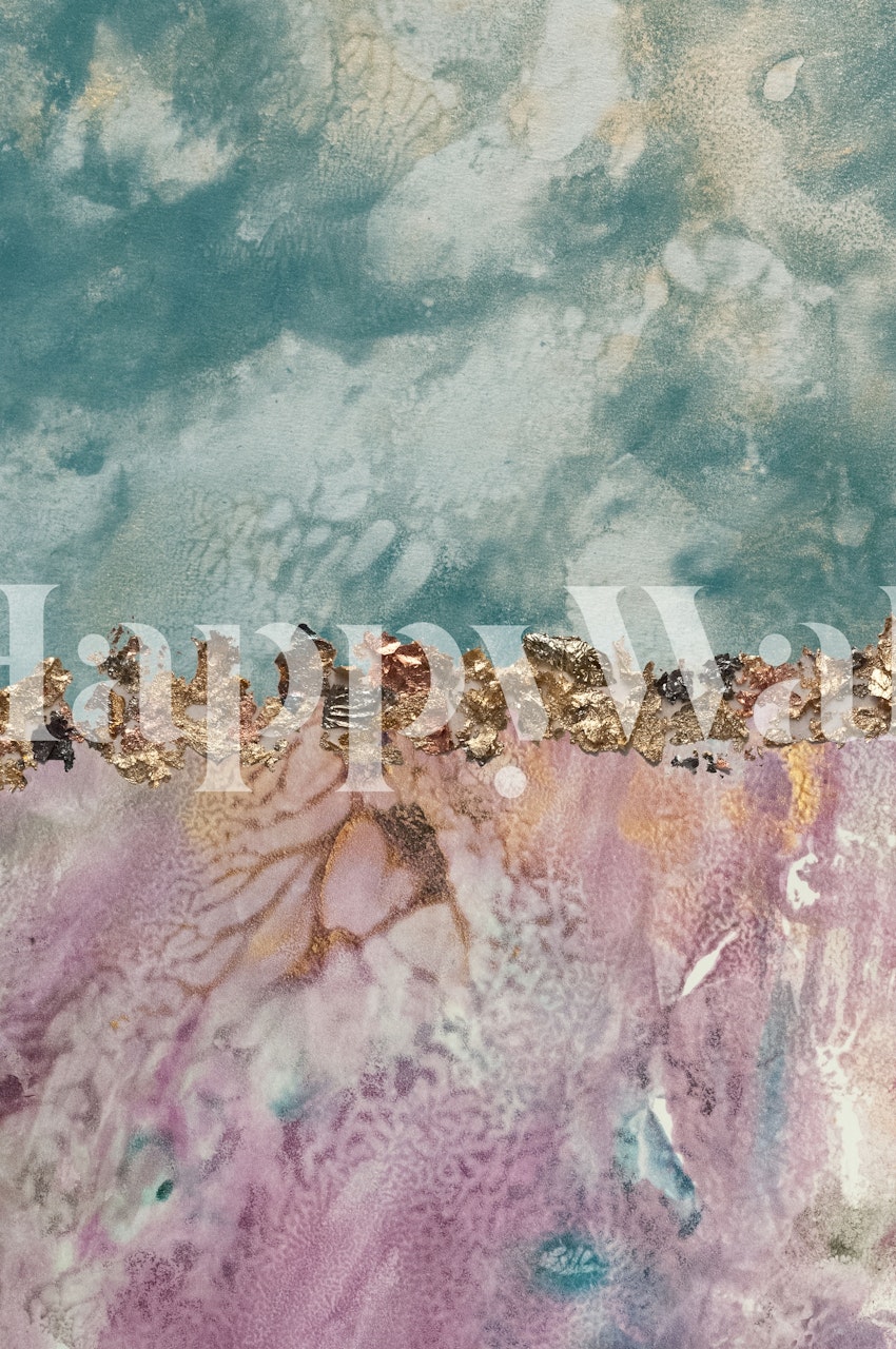 Abstract colors in gold, blue, and lavender wallpaper