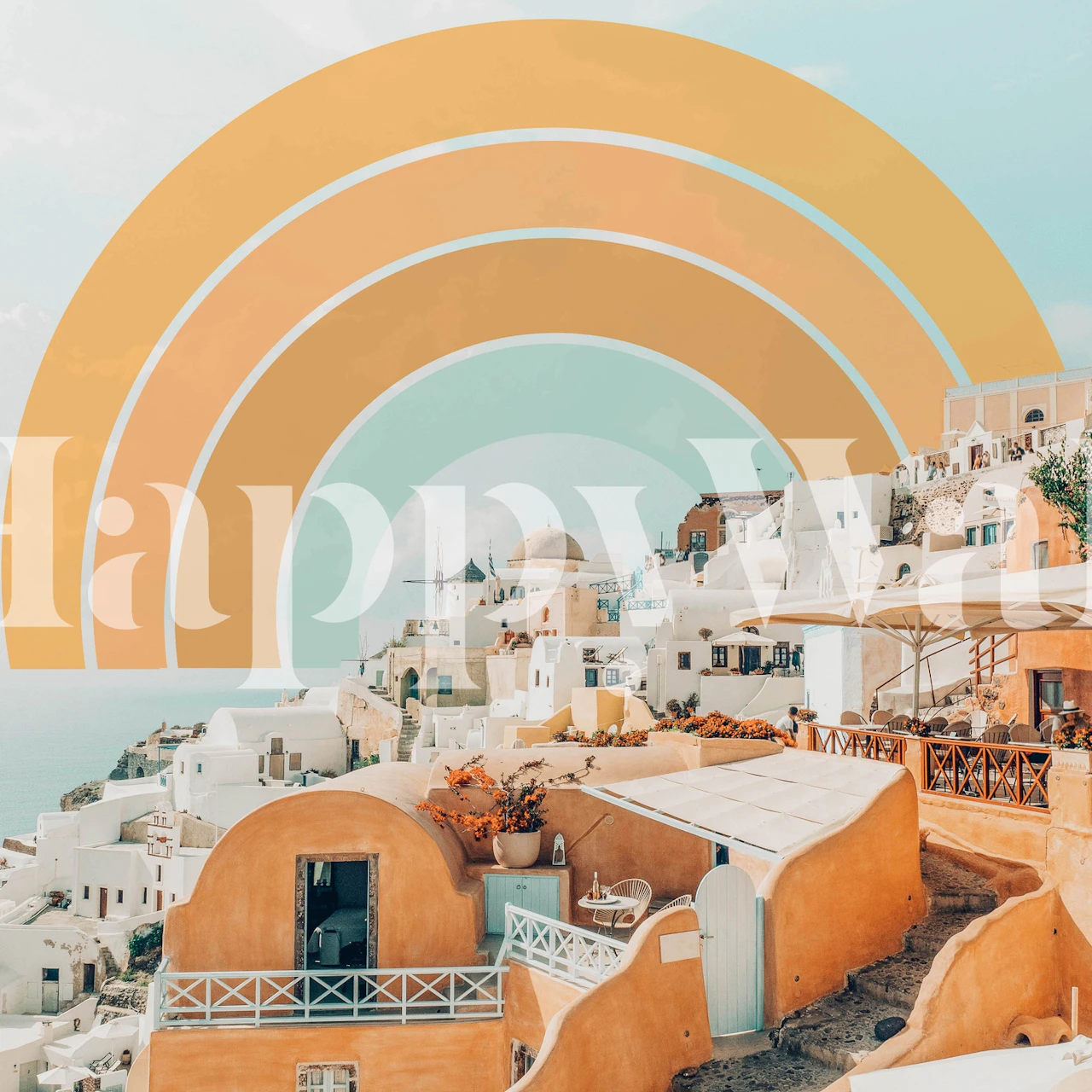 Fototapeta Santorini s bílými budovami a výhledem na oceán