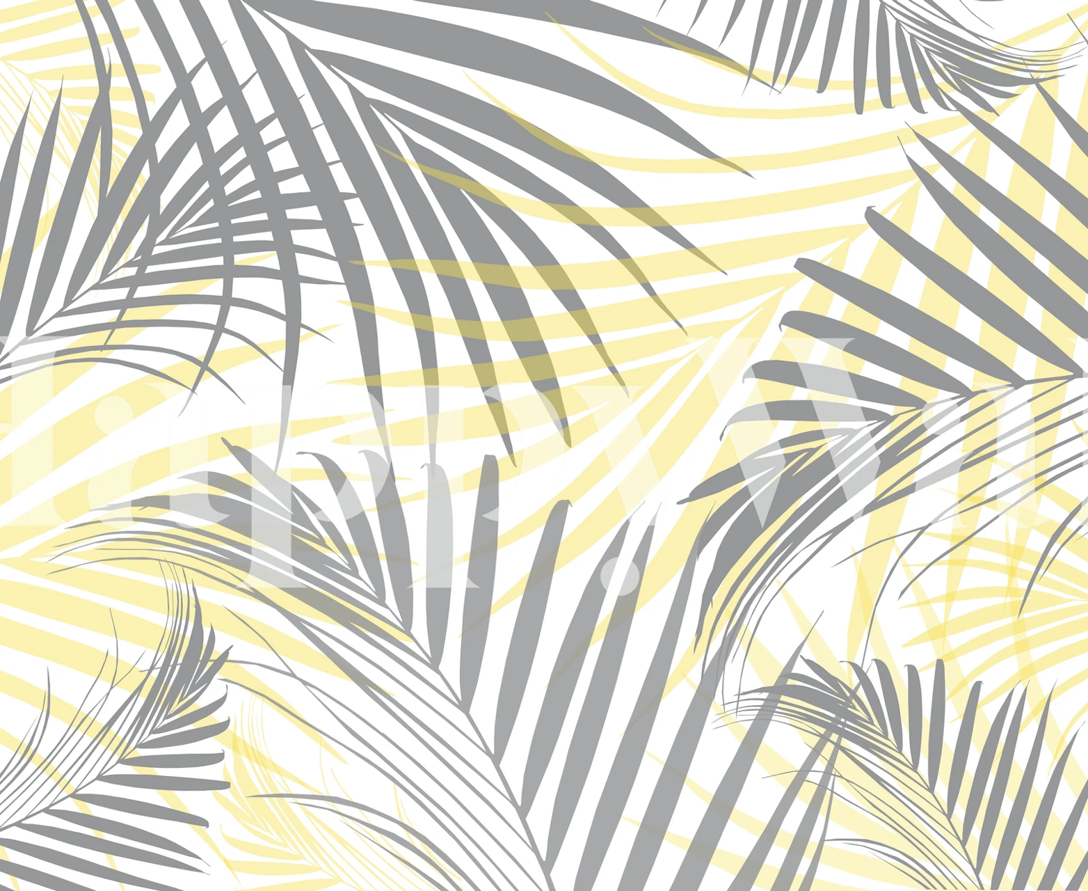Tropical leaves in gray and yellow colors on white wallpaper