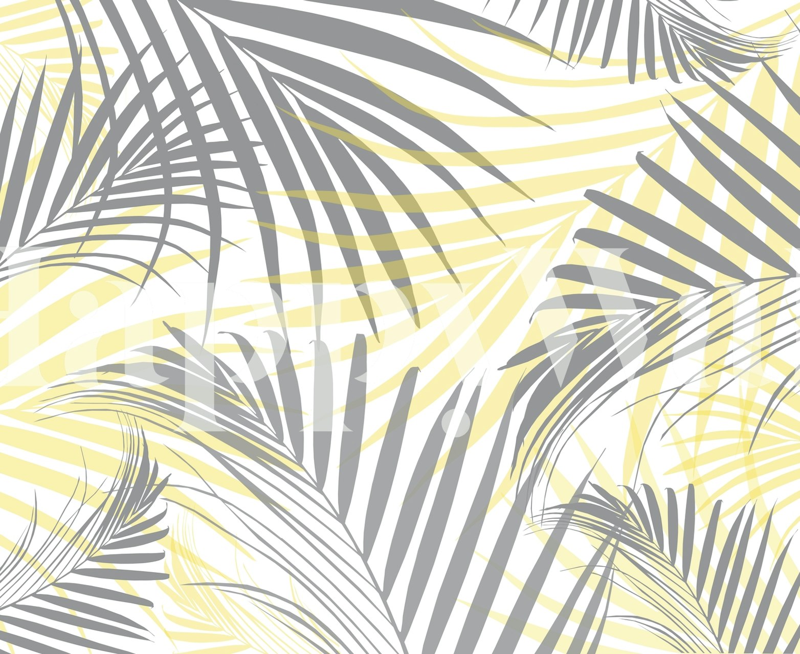 Tropical leaves in gray and yellow colors on white wallpaper