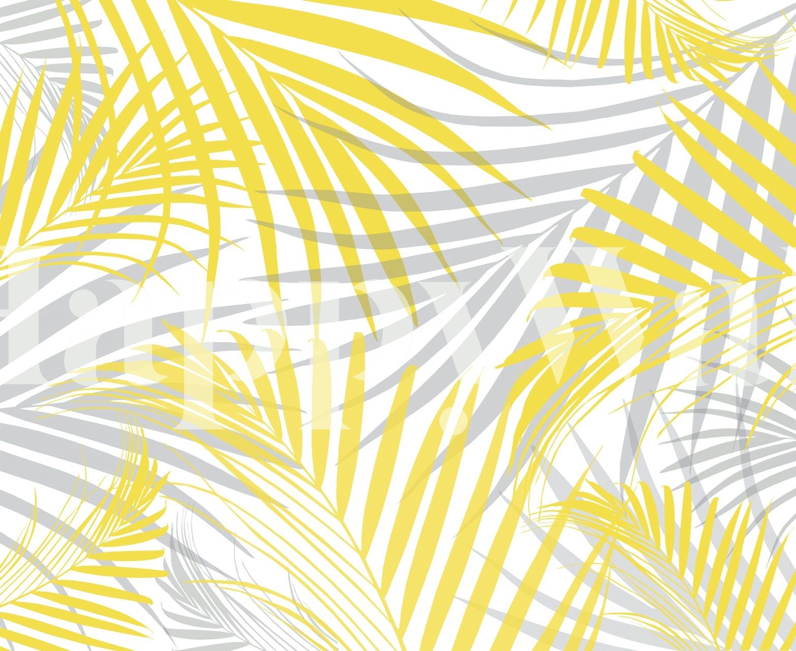 Papel pintado de hojas de palma amarillas y grises en una habitación