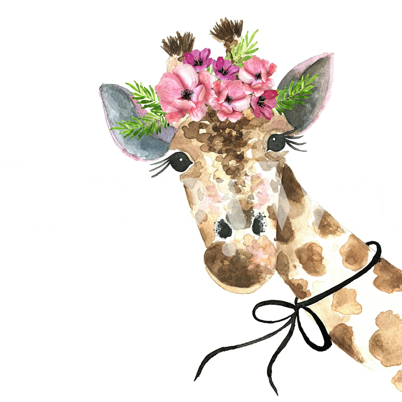 Giraffe with Flower Crown papel de parede
