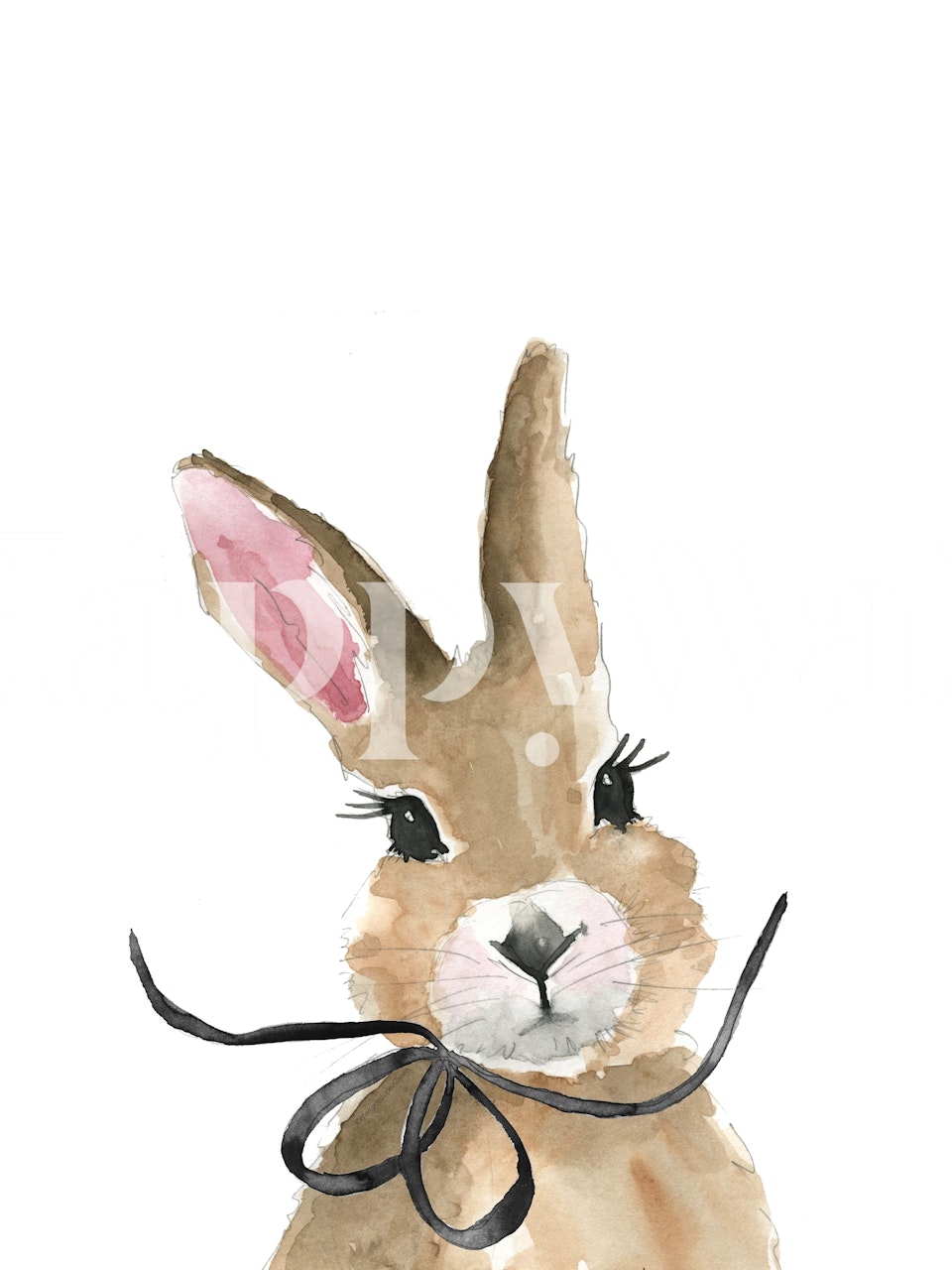 Cute bunny with bow illustration on white background wallpaper