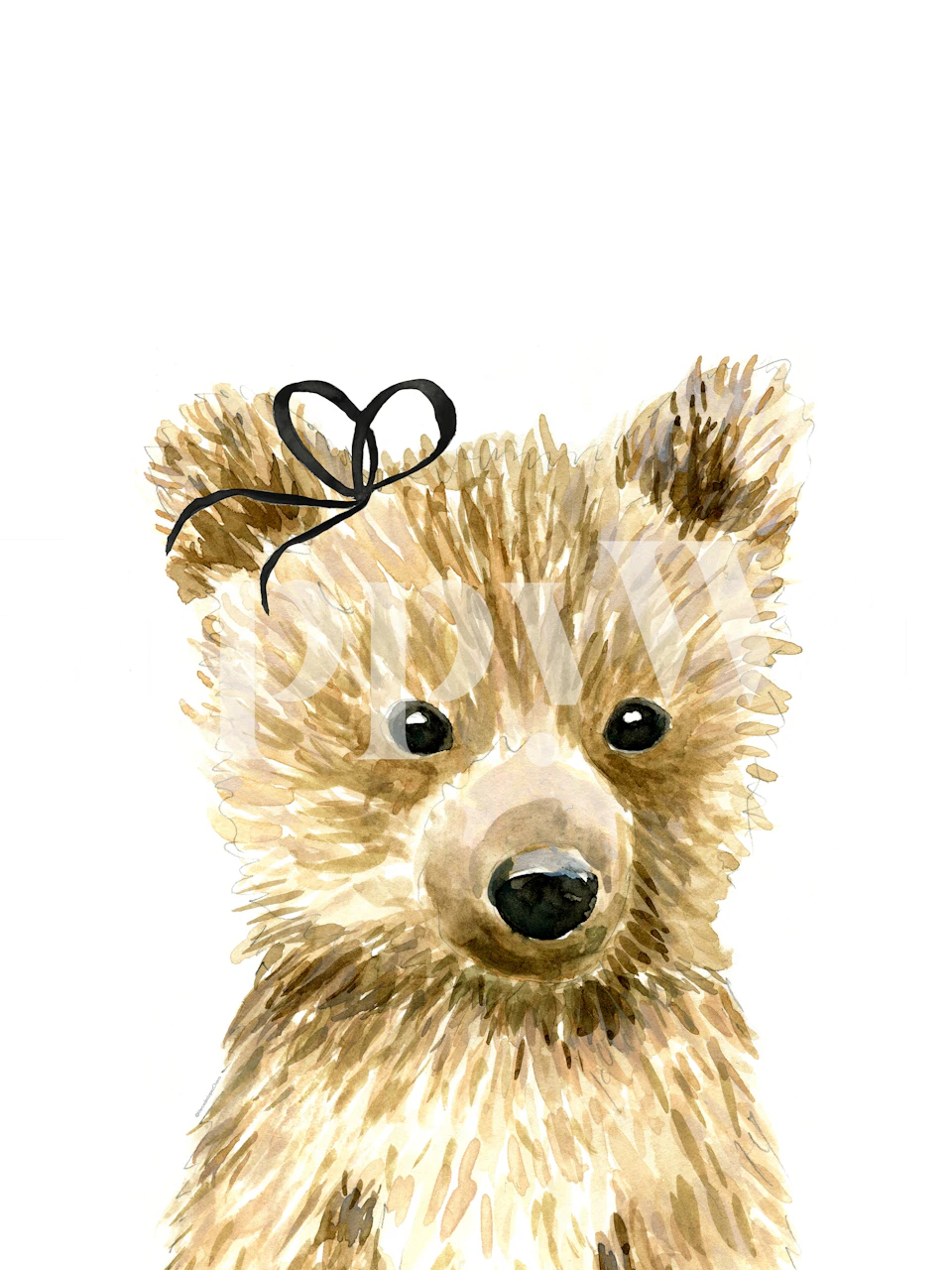 Adorable bear wall mural with artistically drawn bow