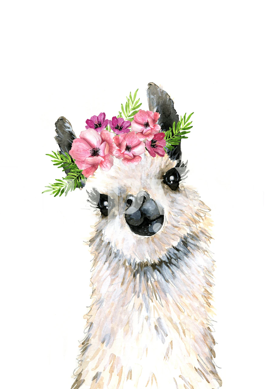 Llama with flower crown in vibrant colors wallpaper