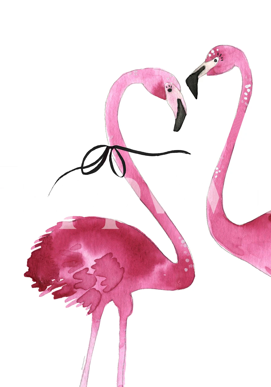 Pink Flamingos Wandbild mit einem Paar eleganter Flamingos vor weißem Hintergrund
