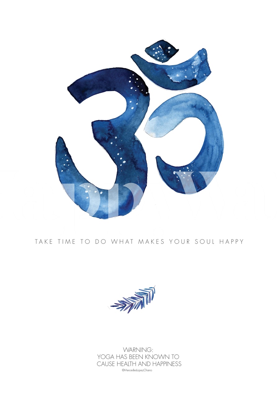 Τοίχος mural Yoga Om Sign με ήρεμο μπλε υδατογραφία σχέδιο