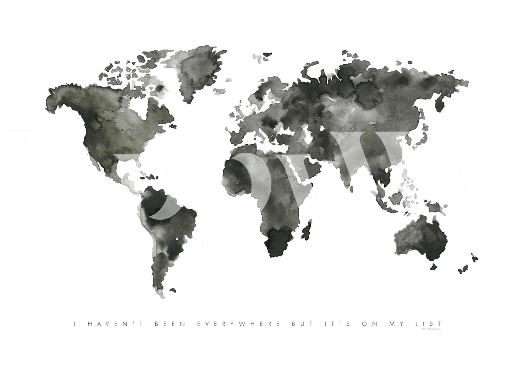 Monochrome world map wall mural with inspirational quote