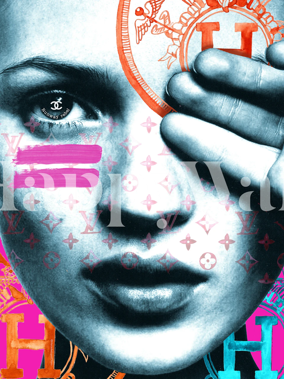 Murale alla moda con un ritratto ribelle e colori vivaci