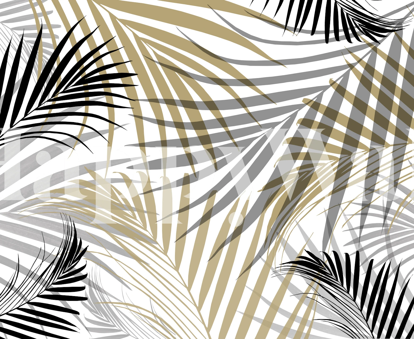 Gold and gray palm leaves wallpaper design