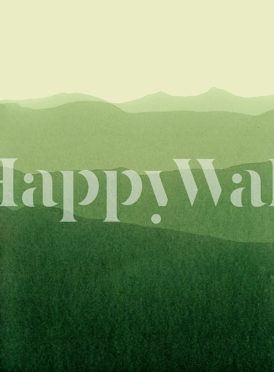 Stylized green gradient landscape wall mural depicting rolling hills