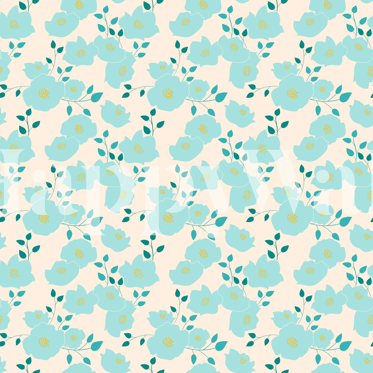 Ljusblå blommig tapet med stora blommor mönster