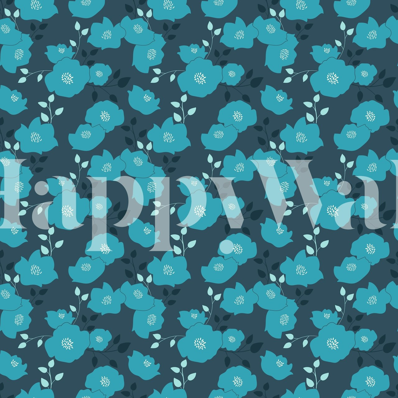 Moody big blue florals wallpaper in a room