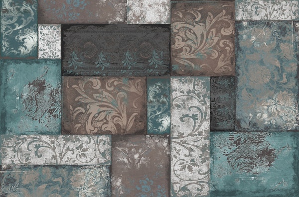 Bohemian Patchwork aqua taupe