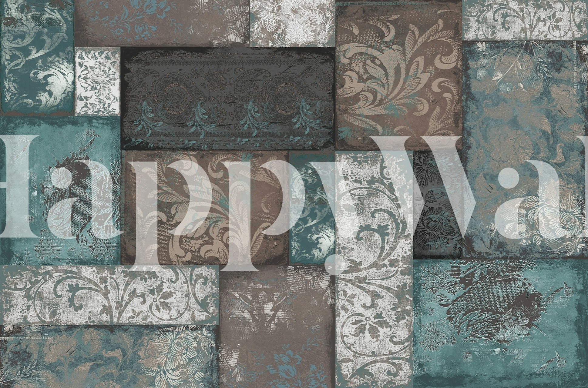 Bohemian Patchwork aqua taupe tapet i et rum